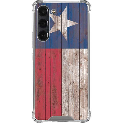 Texas Flag Dark Wood Galaxy S23 Plus Clear Case