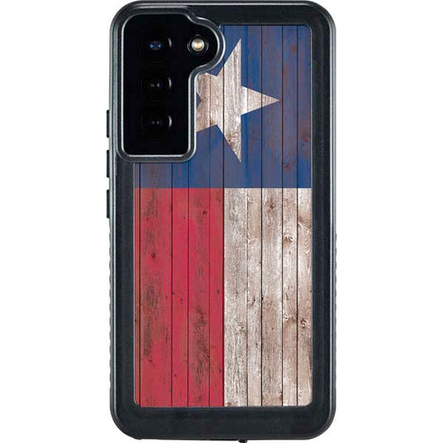 Texas Flag Dark Wood Galaxy S23 Plus Waterproof Case