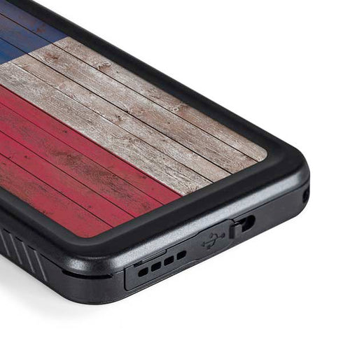 Texas Flag Dark Wood Galaxy S23 Plus Waterproof Case