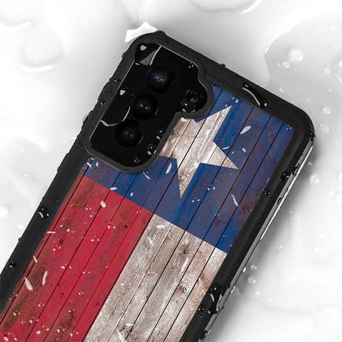 Texas Flag Dark Wood Galaxy S23 Plus Waterproof Case