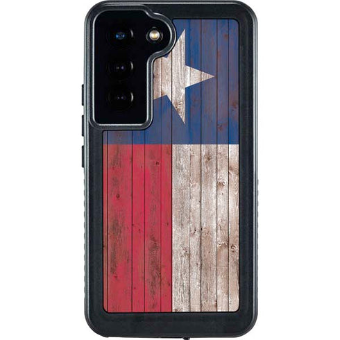 Texas Flag Dark Wood Galaxy S23 Waterproof Case