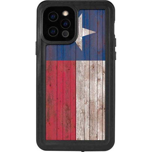 Texas Flag Dark Wood iPhone 12 Pro Waterproof Case