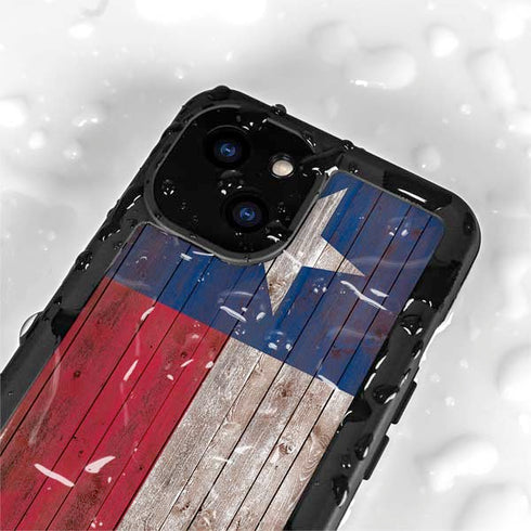 Texas Flag Dark Wood iPhone 13 Mini Waterproof Case
