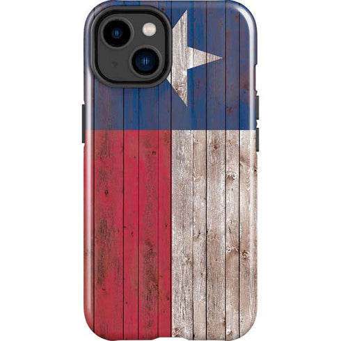 Texas Flag Dark Wood iPhone 15 Plus Impact Case