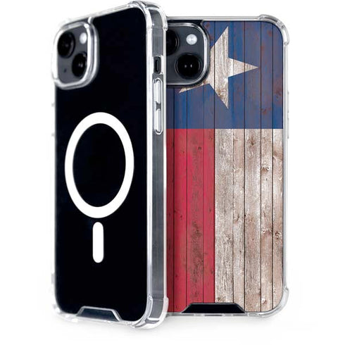 Texas Flag Dark Wood iPhone 15 Plus MagSafe Case
