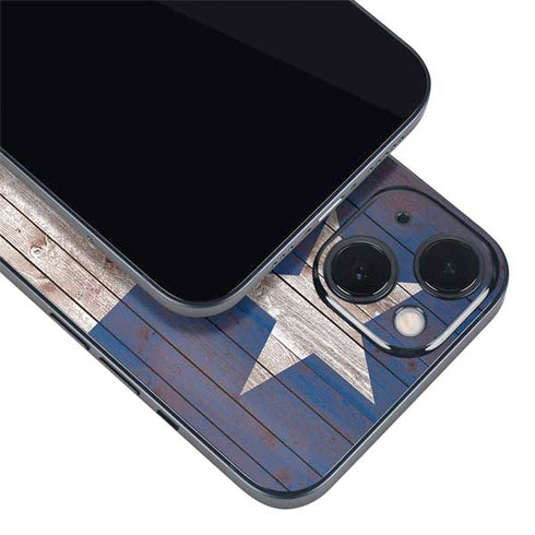 Texas Flag Dark Wood iPhone 15 Plus Skin
