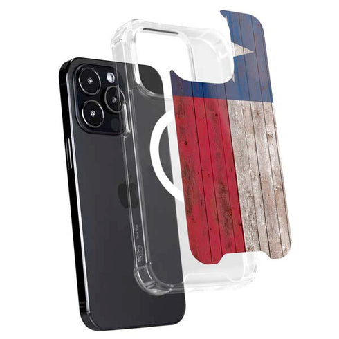 Texas Flag Dark Wood iPhone 15 Pro MagSafe Case