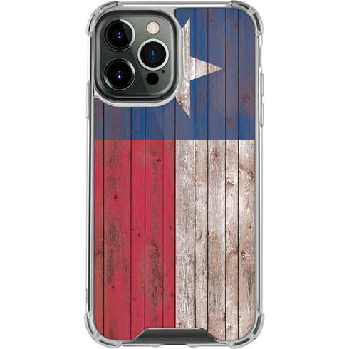 Texas Flag Dark Wood iPhone 14 Pro Max Clear Case
