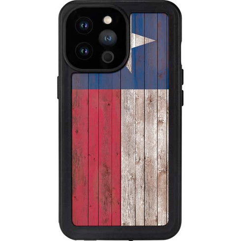 Texas Flag Dark Wood iPhone 14 Pro Max Waterproof Case