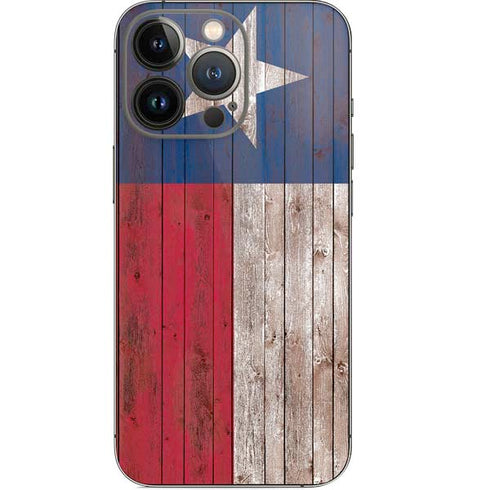 Texas Flag Dark Wood iPhone 14 Pro Skin