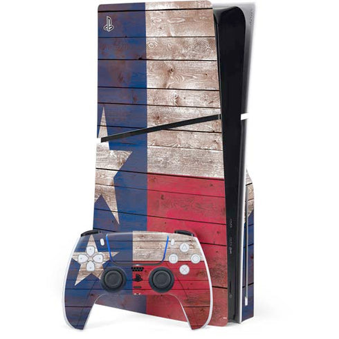 Texas Flag Dark Wood PS5 Slim Disk Bundle Skin