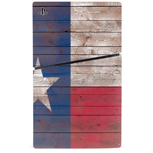 Texas Flag Dark Wood PS5 Slim Disk Console Skin