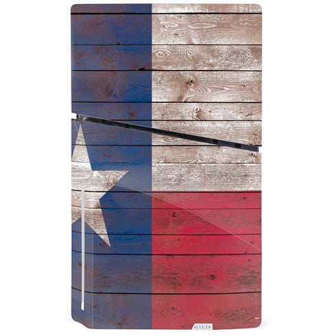 Texas Flag Dark Wood PS5 Slim Disk Console Skin