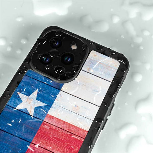 Texas Flag Light Wood iPhone 14 Pro Max Waterproof Case