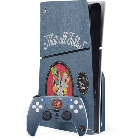 Looney Tunes Thats All Folks Patch PS5 Slim Disk Bundle Skin