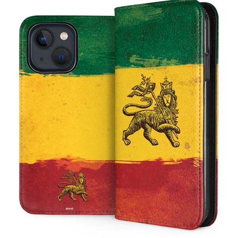 The Lion of Judah Rasta Flag iPhone 14 Plus Folio Case