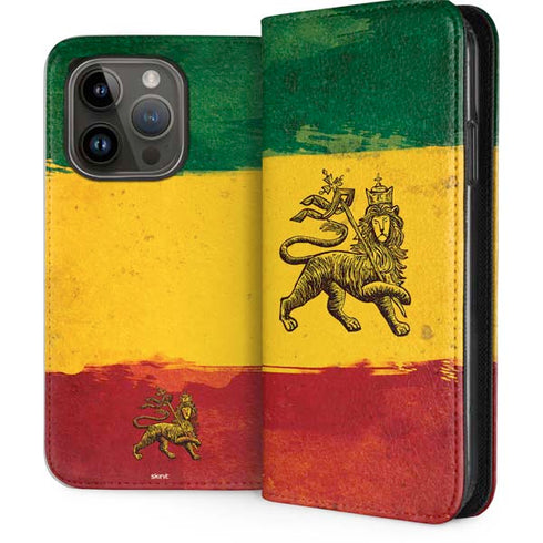 The Lion of Judah Rasta Flag iPhone 14 Pro Folio Case