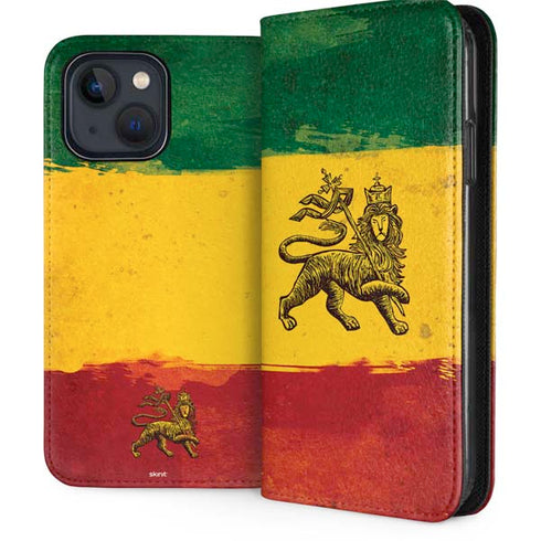 The Lion of Judah Rasta Flag iPhone 15 Plus Folio Case