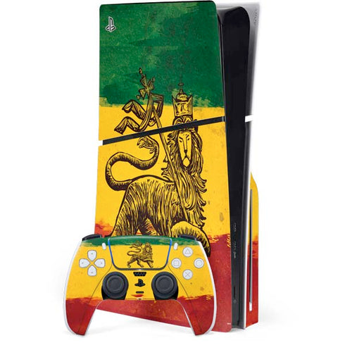 The Lion of Judah Rasta Flag PS5 Slim Disk Bundle Skin