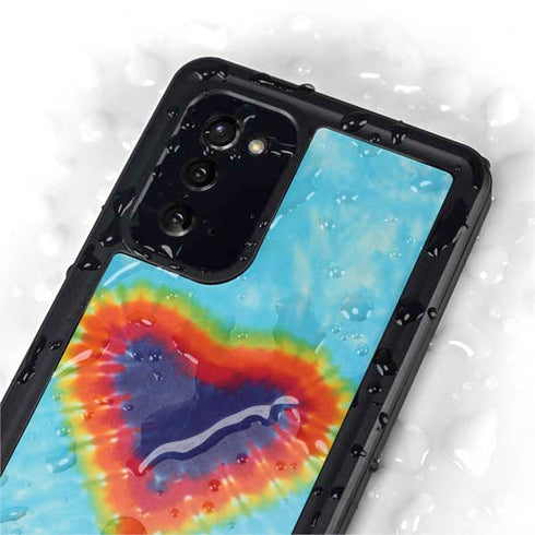 Liquid Blue Tie Dye Heart Galaxy Note20 5G Waterproof Case