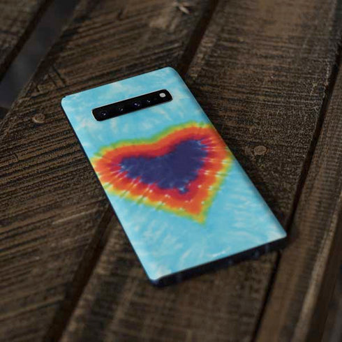 Liquid Blue Tie Dye Heart Galaxy S10 Skin
