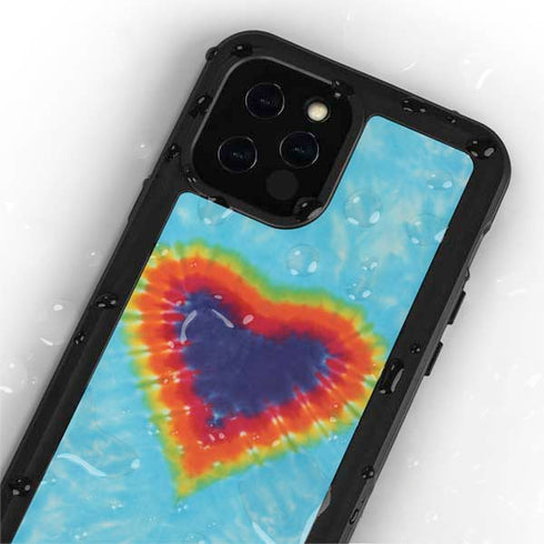 Liquid Blue Tie Dye Heart iPhone 12 Pro Waterproof Case