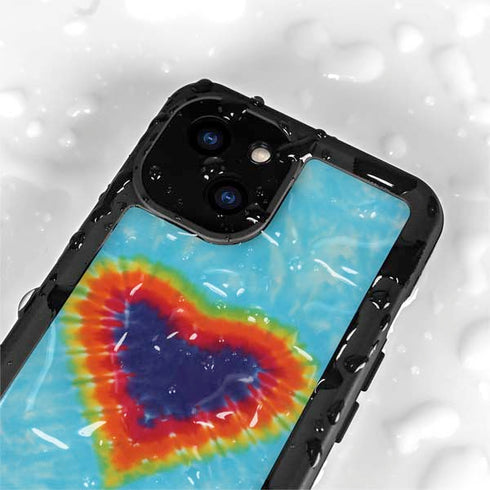 Liquid Blue Tie Dye Heart iPhone 13 Mini Waterproof Case