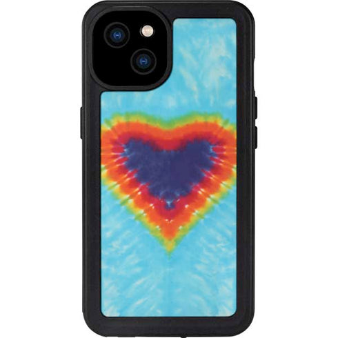 Liquid Blue Tie Dye Heart iPhone 15 Plus Waterproof Case