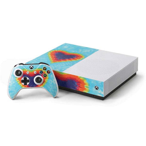 Liquid Blue Tie Dye Heart Xbox One S All-Digital Edition Bundle Skin