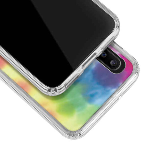 Liquid Blue Tie Dye Peace & Love Galaxy A30 Clear Case