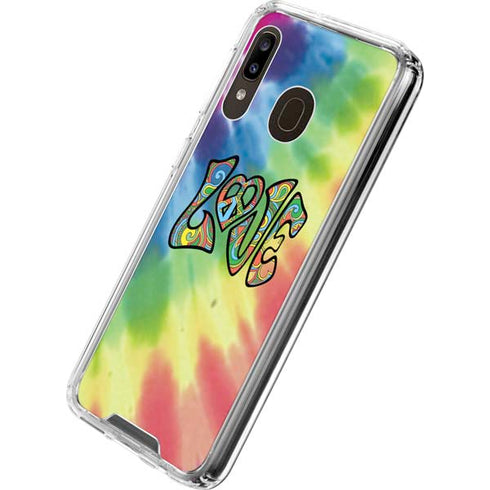 Liquid Blue Tie Dye Peace & Love Galaxy A30 Clear Case