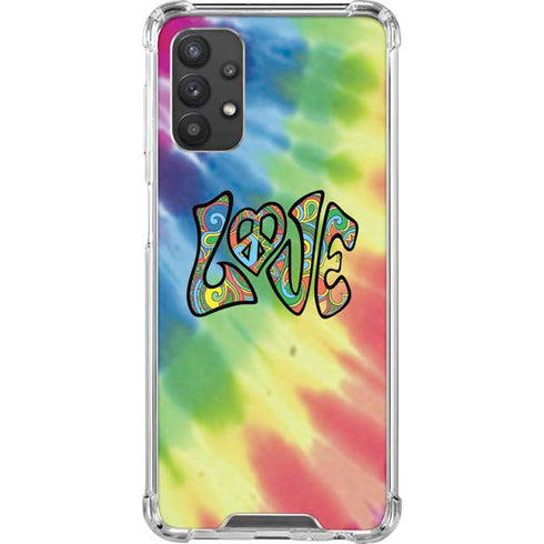 Liquid Blue Tie Dye Peace & Love Galaxy A32 5G Clear Case