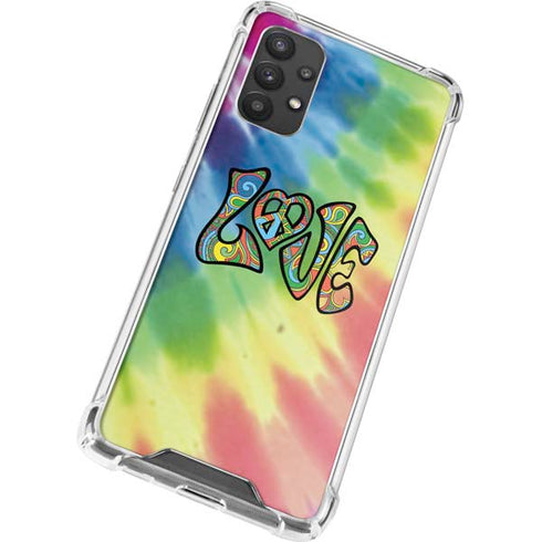 Liquid Blue Tie Dye Peace & Love Galaxy A32 5G Clear Case