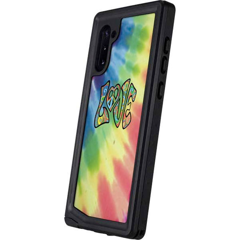 Liquid Blue Tie Dye Peace & Love Galaxy Note 10 Waterproof Case