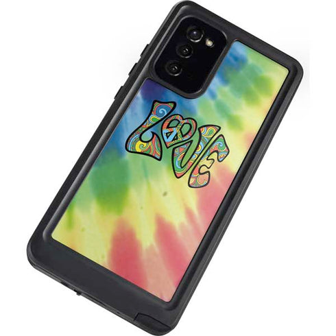 Liquid Blue Tie Dye Peace & Love Galaxy Note20 5G Waterproof Case