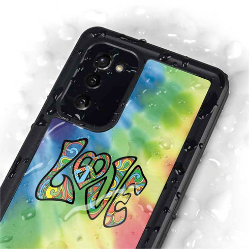 Liquid Blue Tie Dye Peace & Love Galaxy Note20 5G Waterproof Case