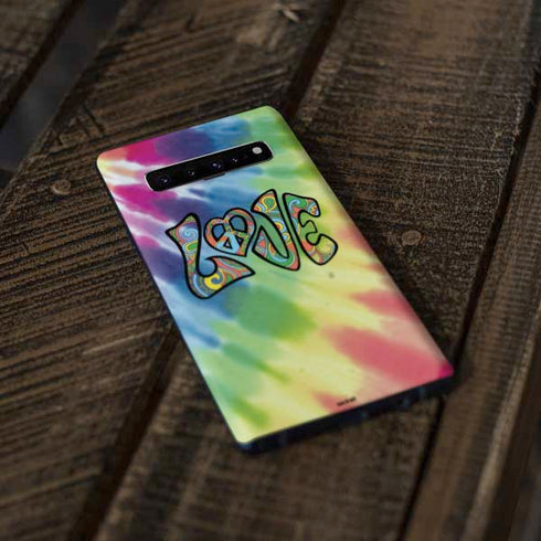 Liquid Blue Tie Dye Peace & Love Galaxy S10 Skin