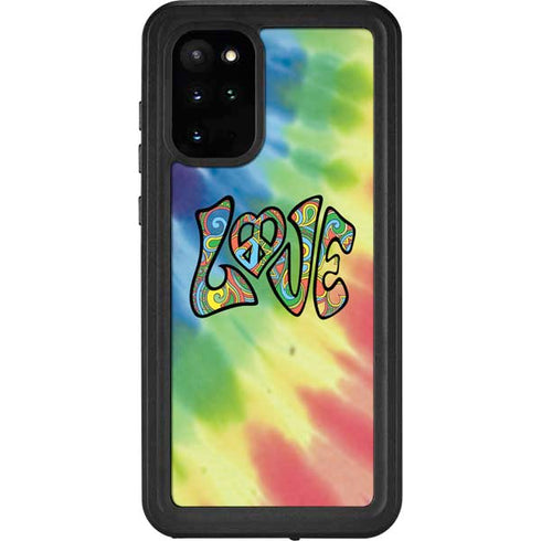 Liquid Blue Tie Dye Peace & Love Galaxy S20 Plus Waterproof Case