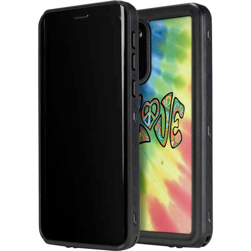 Liquid Blue Tie Dye Peace & Love Galaxy S20 Plus Waterproof Case