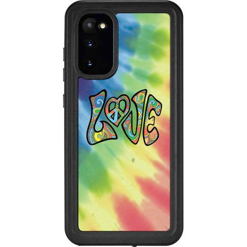 Liquid Blue Tie Dye Peace & Love Galaxy S20 Waterproof Case