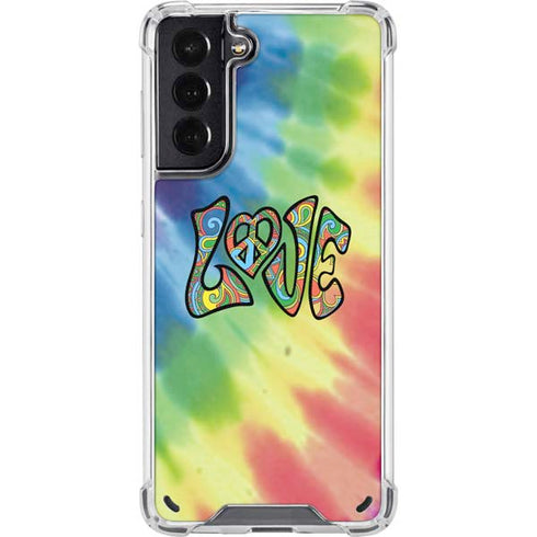 Liquid Blue Tie Dye Peace & Love Galaxy S21 5G Clear Case