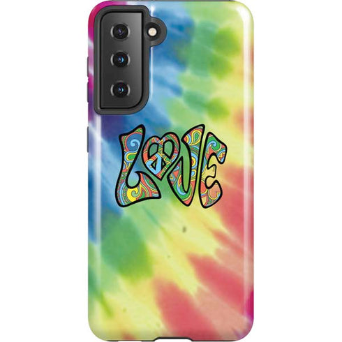 Liquid Blue Tie Dye Peace & Love Galaxy S21 5G Pro Case