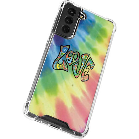 Liquid Blue Tie Dye Peace & Love Galaxy S21 FE Clear Case