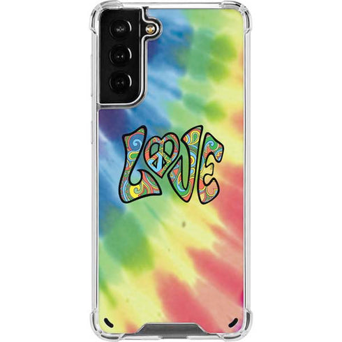 Liquid Blue Tie Dye Peace & Love Galaxy S21 Plus 5G Clear Case