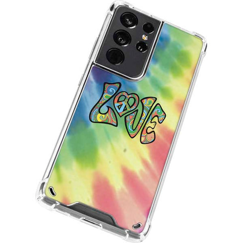 Liquid Blue Tie Dye Peace & Love Galaxy S21 Ultra 5G Clear Case