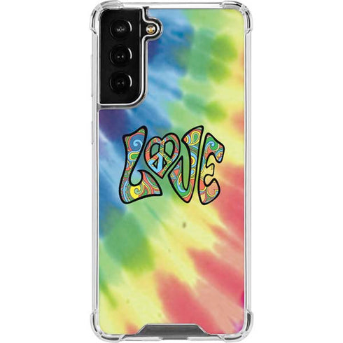 Liquid Blue Tie Dye Peace & Love Galaxy S22 Plus Clear Case