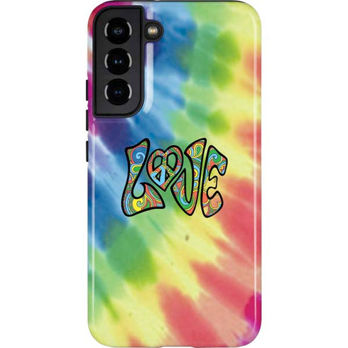 Liquid Blue Tie Dye Peace & Love Galaxy S22 Plus Pro Case