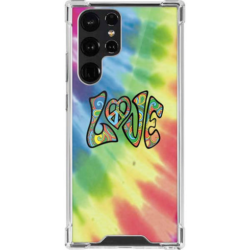 Liquid Blue Tie Dye Peace & Love Galaxy S22 Ultra Clear Case