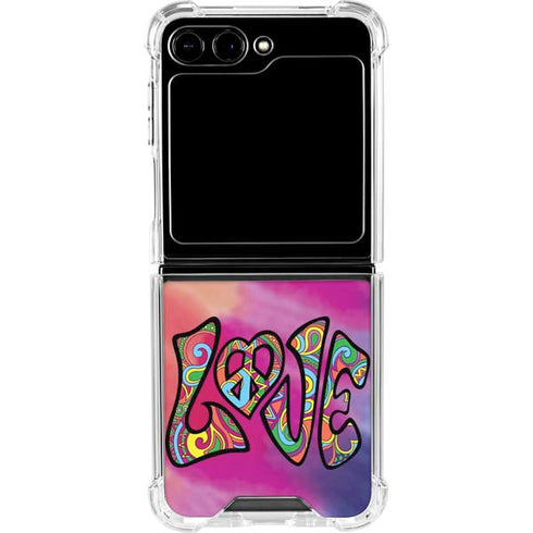 Liquid Blue Tie Dye Peace & Love Galaxy Z Flip5 5G Clear Case