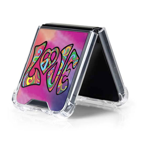 Liquid Blue Tie Dye Peace & Love Galaxy Z Flip5 5G Clear Case